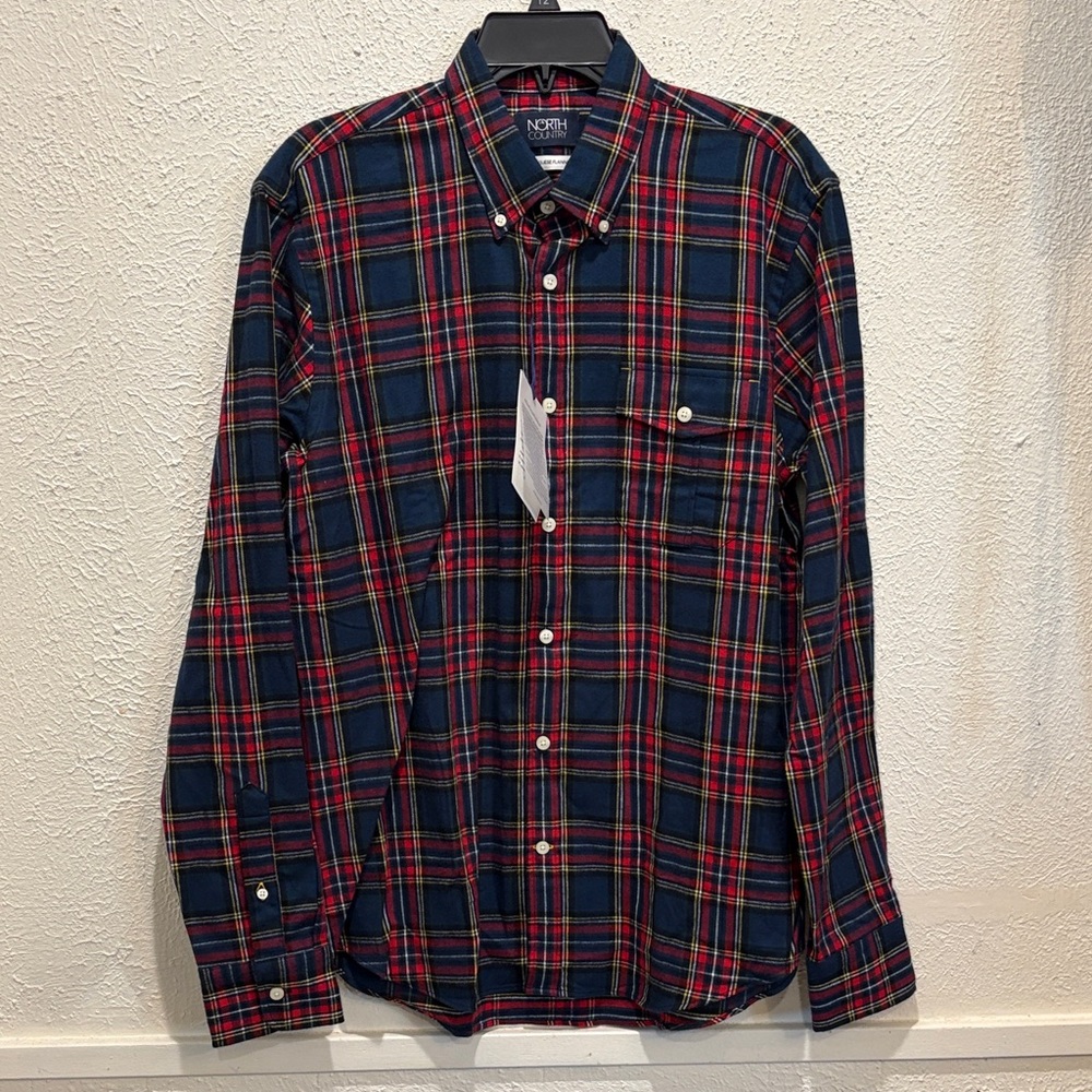 Men's Classic Plaid Button Down Shirt - Red and Blue